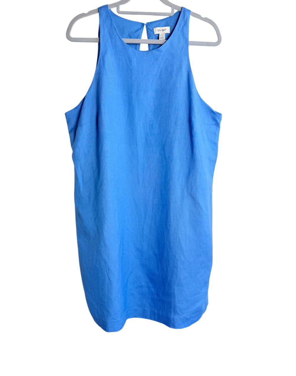 On 34th Lord & Taylor NWT Blue Regatta Linen Blend Halter Shift Dress L $49.50
